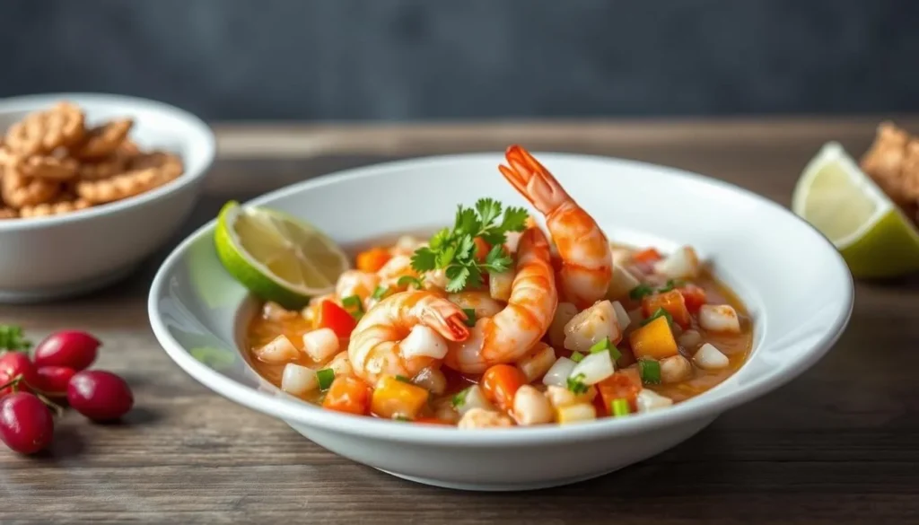 Traditional Ecuadorian ceviche with shrimp, one of the best things to do in Ecuador is try local cuisine Traditional Ecuadorian ceviche with shrimp, one of the best things to do in Ecuador is try local cuisine