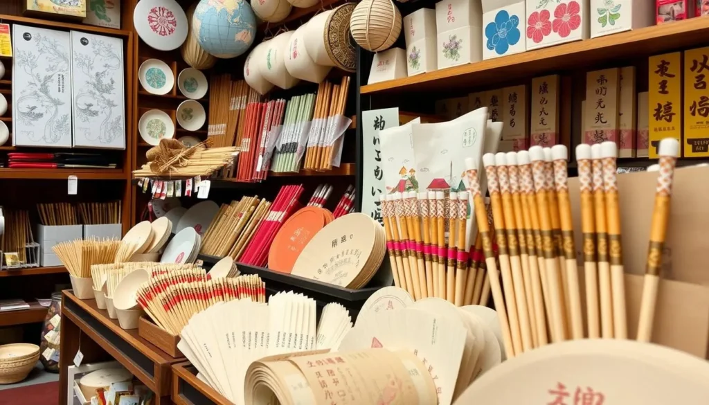 Traditional Japanese craft shops with handmade washi paper and intricately designed chopsticks