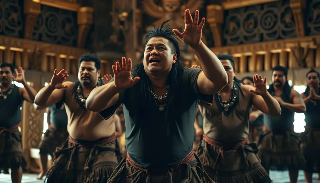 Traditional Māori cultural performance with haka dance, cultural highlight in New Zealand Traditional Māori cultural performance with haka dance, cultural highlight in New Zealand