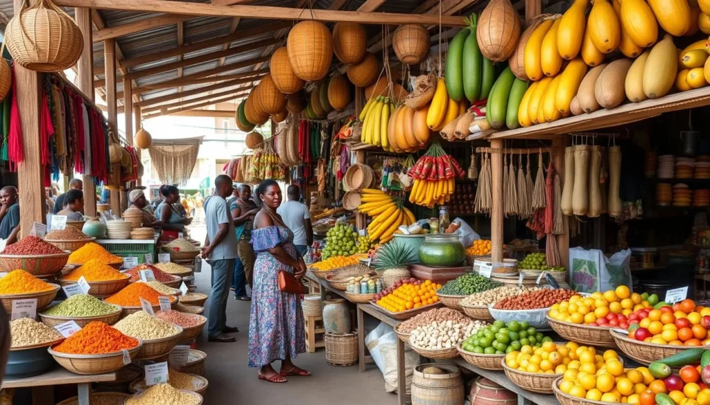 Traditional Mayotte market in Mamoudzou with colorful spices and local produce Traditional Mayotte market in Mamoudzou with colorful spices and local produce