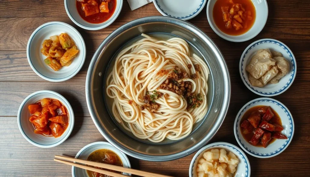 Traditional North Korean meal with Pyongyang cold noodles, popular North Korea things to do