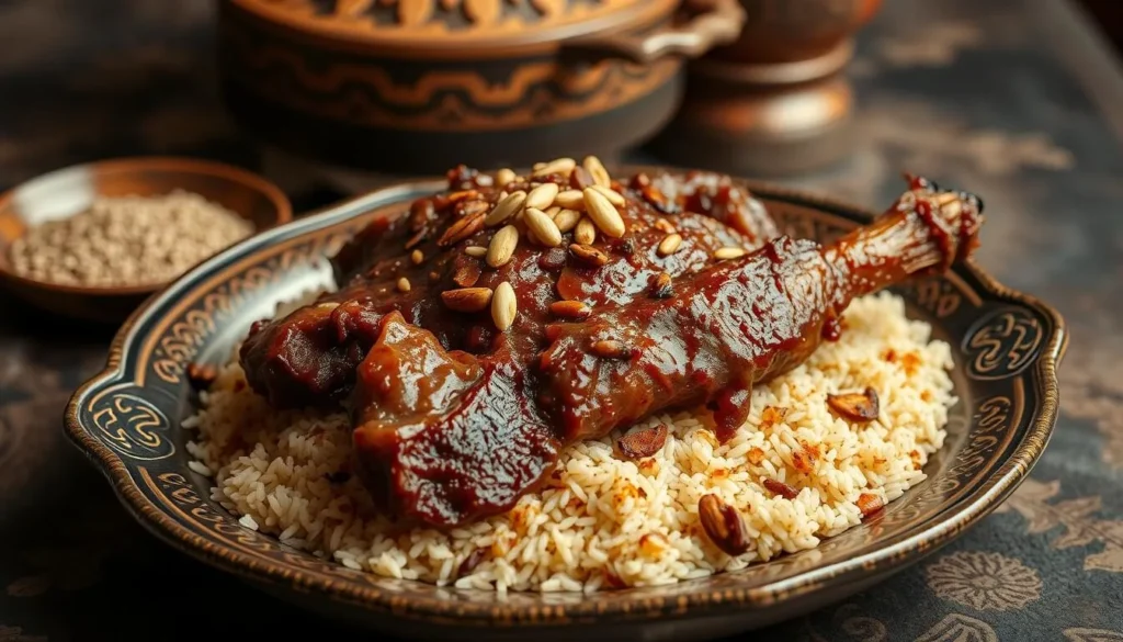 Traditional Omani Shuwa dish with rice and slow-cooked meat