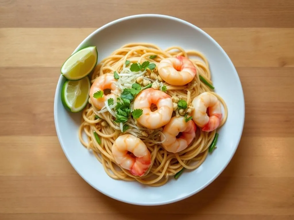Traditional Pad Thai with shrimp at Beau Thai restaurant in Washington DC