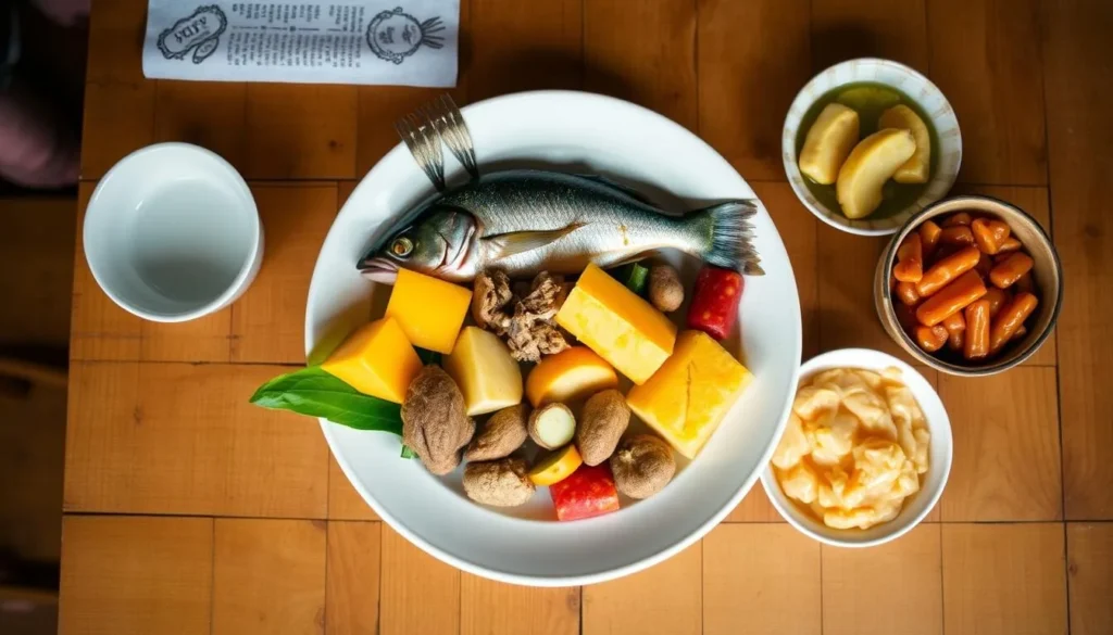Traditional Pitcairn Island meal featuring fresh seafood and local produce