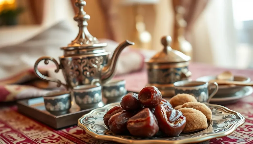 Traditional Qatari hospitality with Arabic coffee and dates, part of experiencing Qatar's best cultural things to do