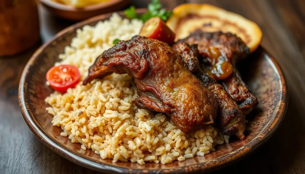 Traditional Santander dish of Cabrito con Pepitoria (goat meat) with accompaniments Traditional Santander dish of Cabrito con Pepitoria (goat meat) with accompaniments