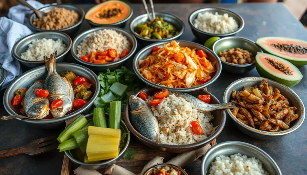 Traditional Timorese food with seafood and local ingredients Traditional Timorese food with seafood and local ingredients