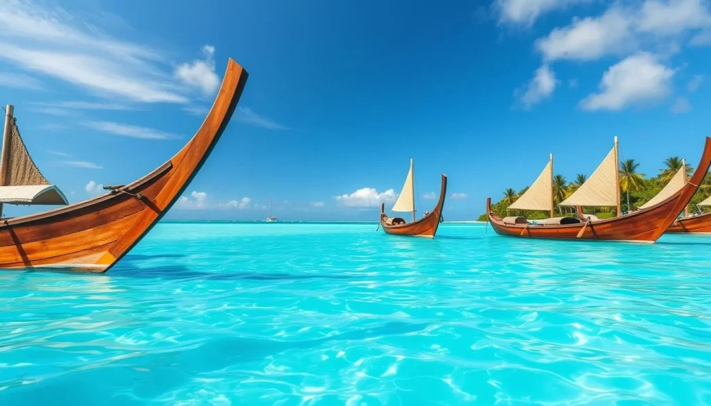 Traditional outrigger canoes used for transportation between Tokelau islets