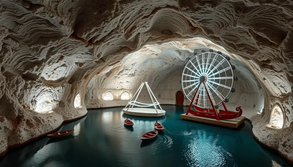 Turda Salt Mine with underground lake and ferris wheel in Romania Turda Salt Mine with underground lake and ferris wheel in Romania