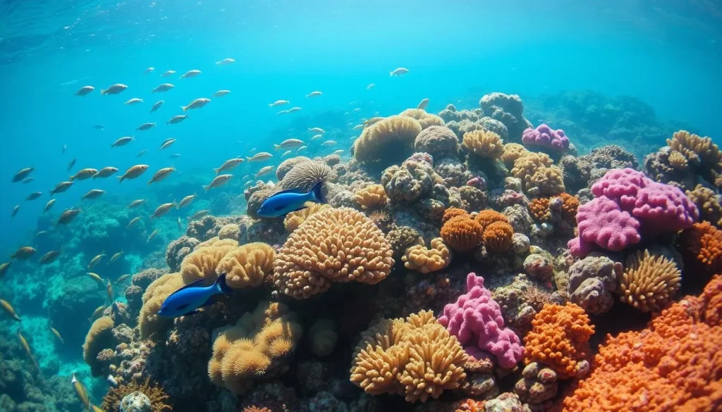 Underwater scene at Fly Point Aquatic Reserve showing colorful marine life and coral formations Underwater scene at Fly Point Aquatic Reserve showing colorful marine life and coral formations
