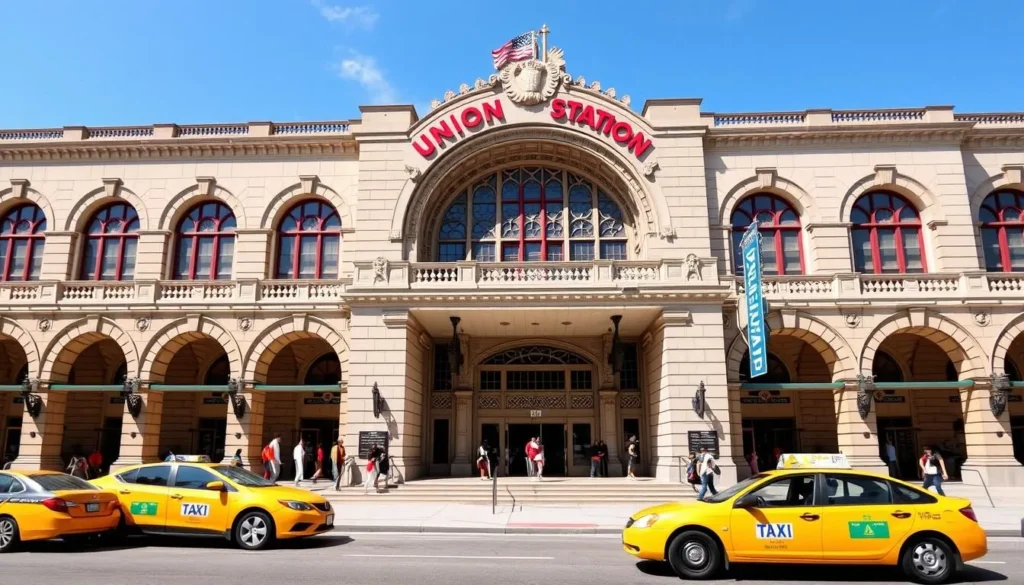 Union Station in Washington DC with its grand architecture on a beautiful sunny day