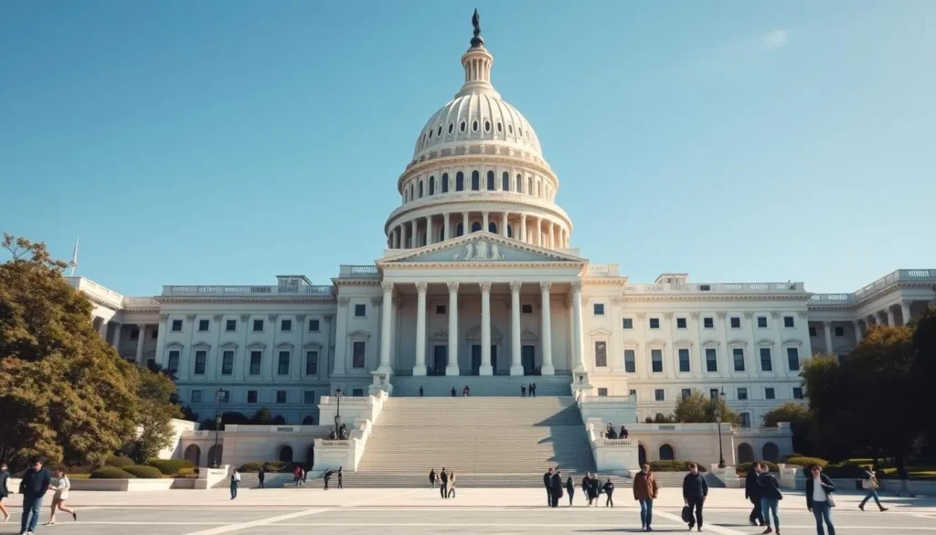 United States Capitol Building with its iconic dome against a blue sky