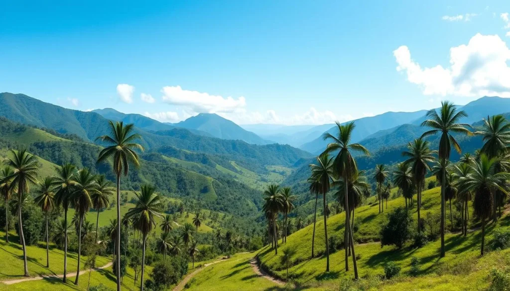 Valle de Cocora with its iconic wax palm trees, showcasing Colombia's stunning natural beauty and one of the best things to do in Colombia Valle de Cocora with its iconic wax palm trees, showcasing Colombia's stunning natural beauty and one of the best things to do in Colombia