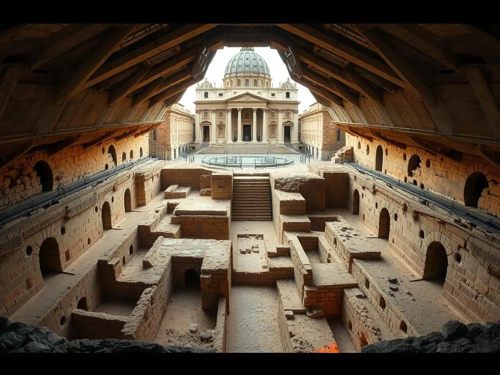 Vatican Necropolis showing ancient Roman tombs beneath St. Peter's Basilica