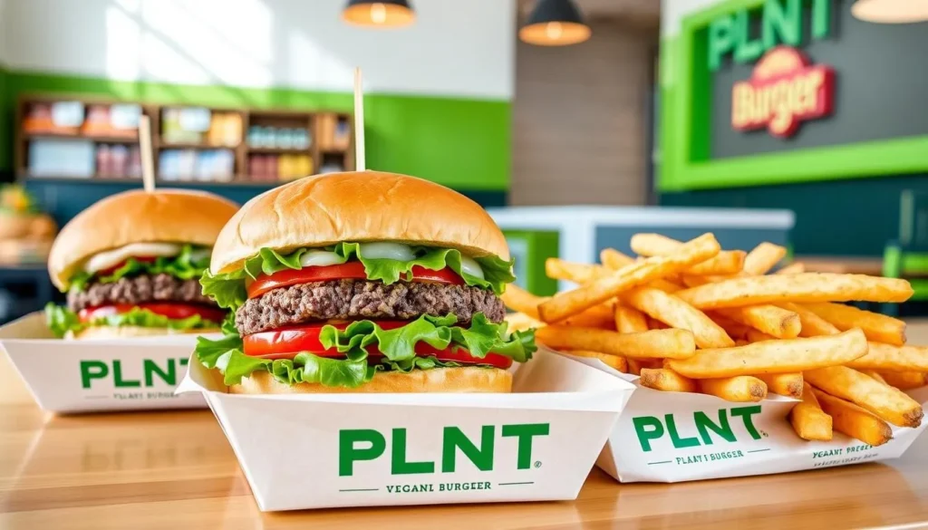 Vegan burgers and fries at PLNT Burger in Washington DC Vegan burgers and fries at PLNT Burger in Washington DC