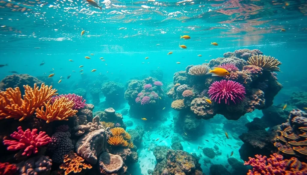 Vibrant coral reef with colorful fish in the clear waters of Dry Tortugas National Park