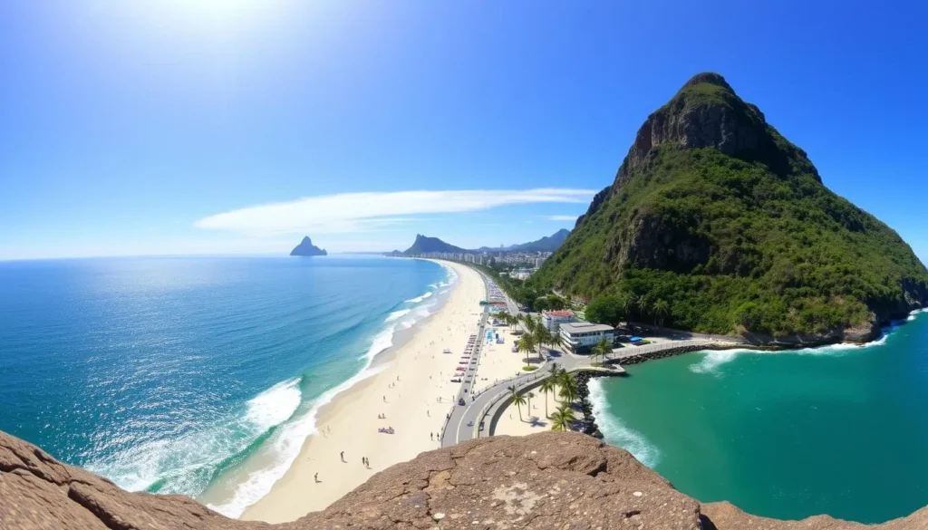 View from Arpoador Rock showing Ipanema Beach and Two Brothers Mountain