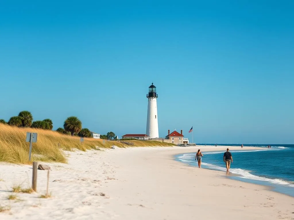 View of Morris Island Lighthouse from Lighthouse Inlet Heritage Preserve beach View of Morris Island Lighthouse from Lighthouse Inlet Heritage Preserve beach