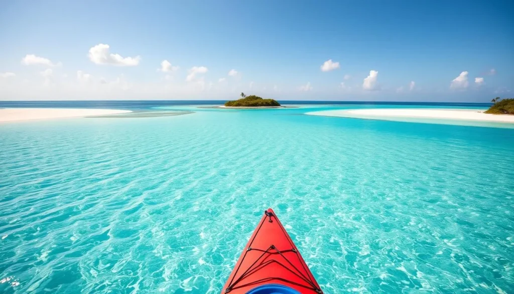 View of Owen Island from Little Cayman showing the short distance across clear blue water