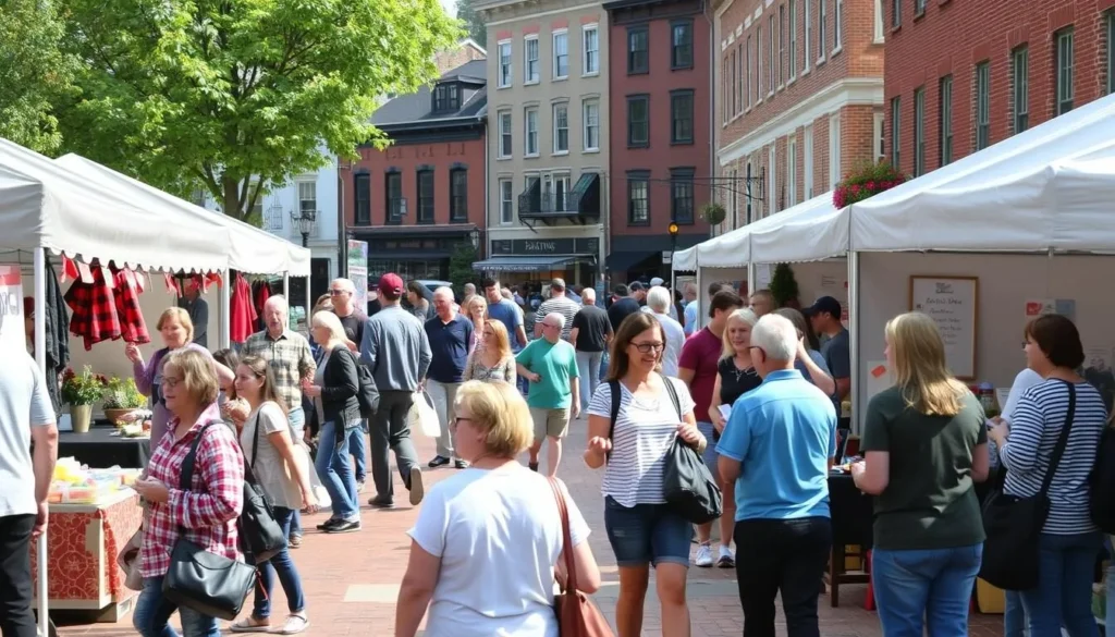 Visitors enjoying a seasonal festival in Glastonbury Connecticut town center