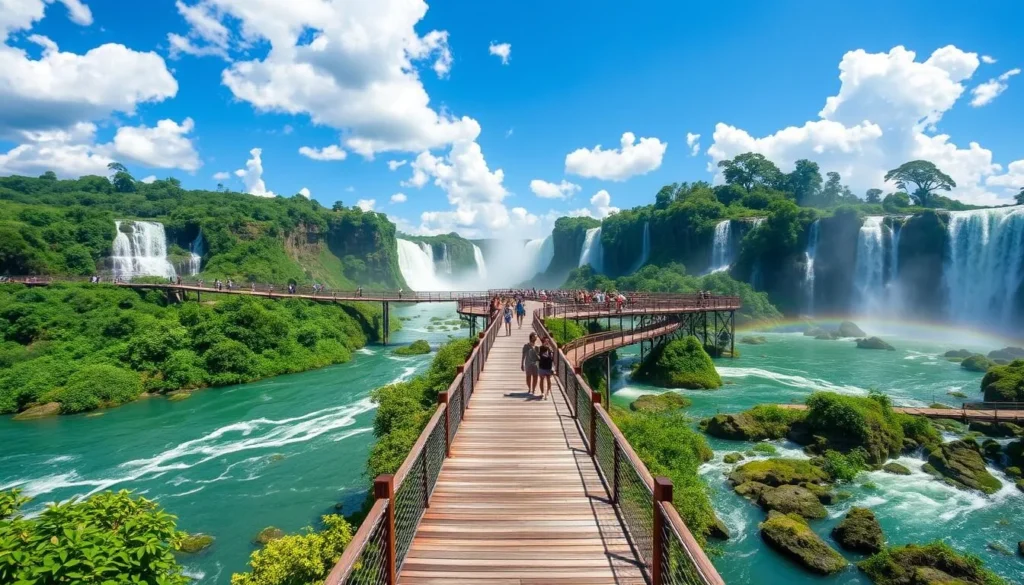 Walkways on Argentinian side of Iguaçu Falls allowing close-up experiences