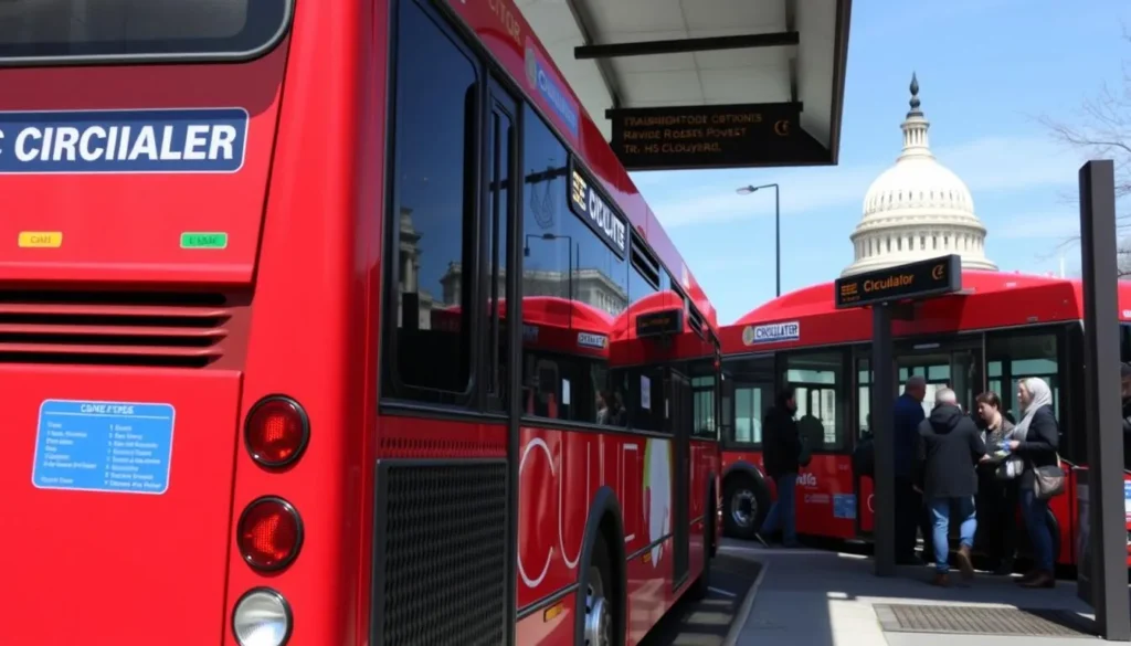 Washington DC Circulator bus with the Capitol building visible in the background