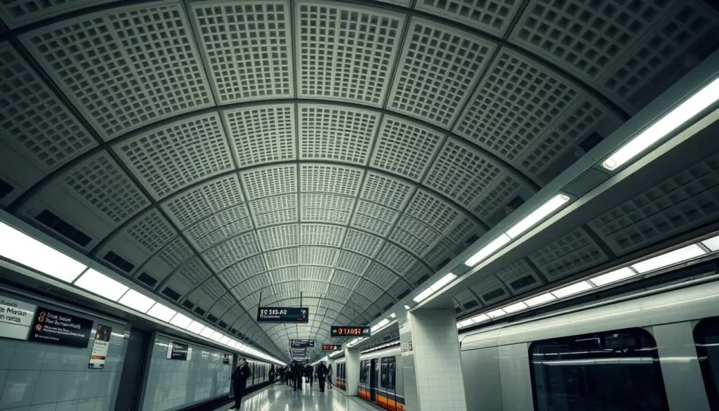 Washington DC Metro station with its distinctive vaulted ceiling and clean design Washington DC Metro station with its distinctive vaulted ceiling and clean design