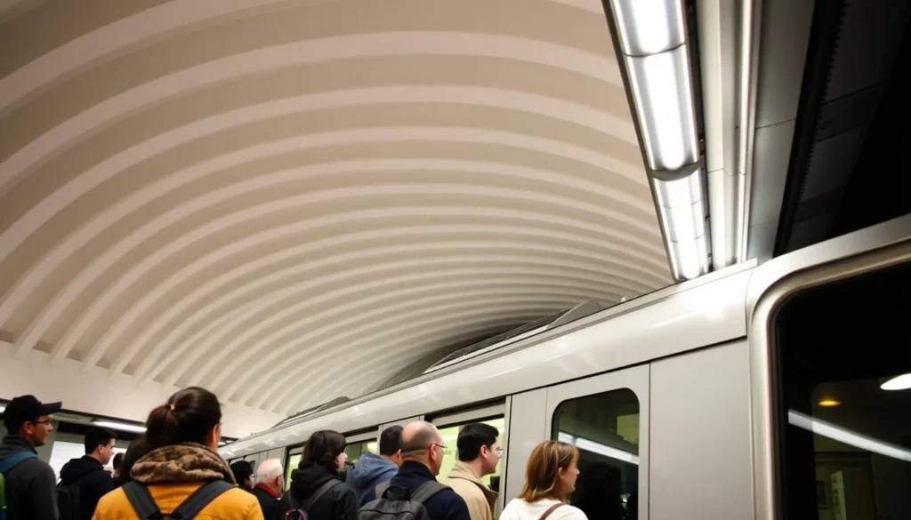 Washington DC Metro station with passengers boarding a train Washington DC Metro station with passengers boarding a train