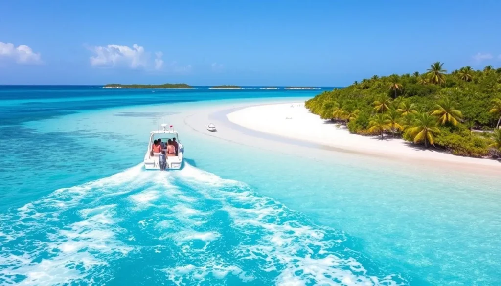 Water taxi approaching the pristine No Name Beach on Klein Bonaire island