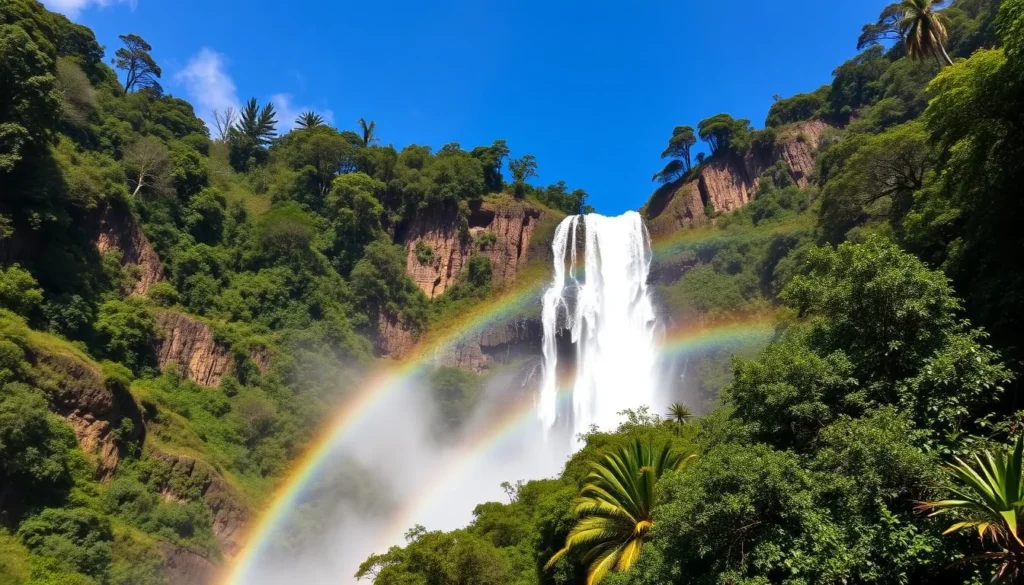 Waterfall near Baños with lush green surroundings, one of the best things to do in Ecuador Waterfall near Baños with lush green surroundings, one of the best things to do in Ecuador