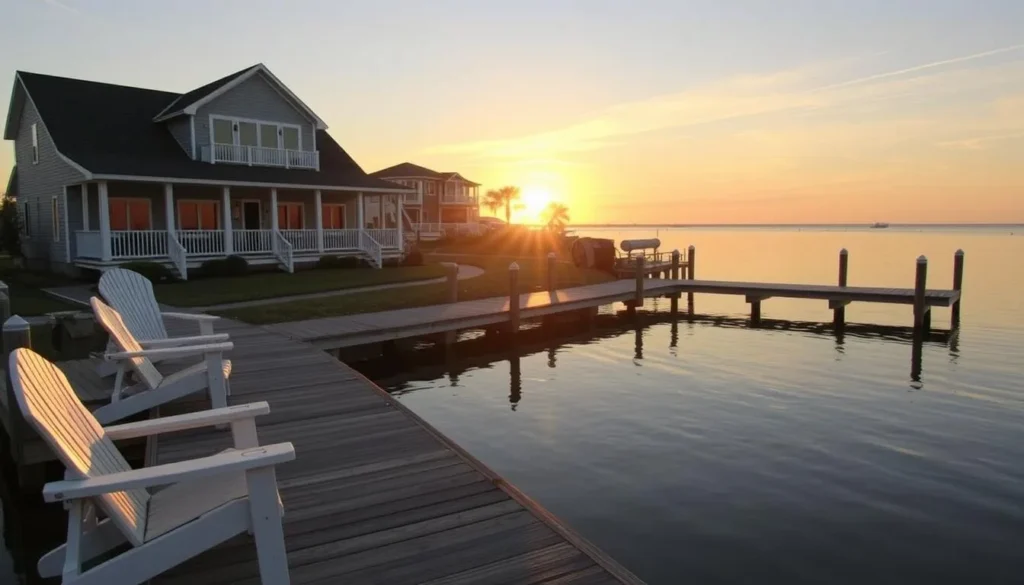 Waterfront vacation rental with dock on Chincoteague Island at sunset Waterfront vacation rental with dock on Chincoteague Island at sunset