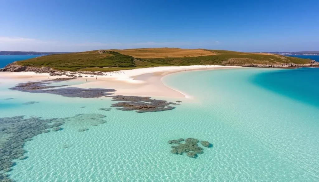White sandy beach with crystal clear turquoise water at Great Bay on St. Martin's Island White sandy beach with crystal clear turquoise water at Great Bay on St. Martin's Island