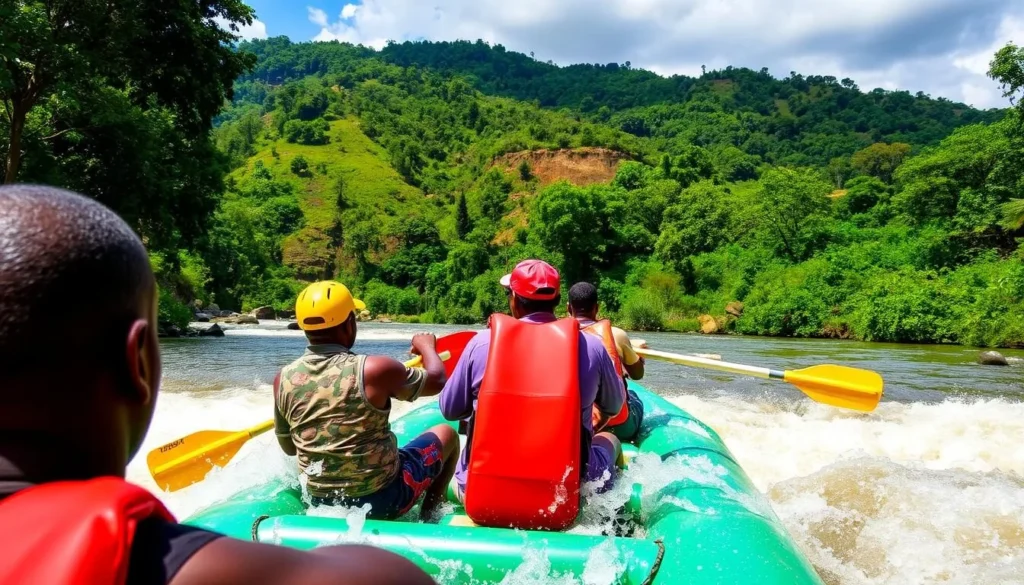White water rafting on the Nile River in Jinja, Uganda