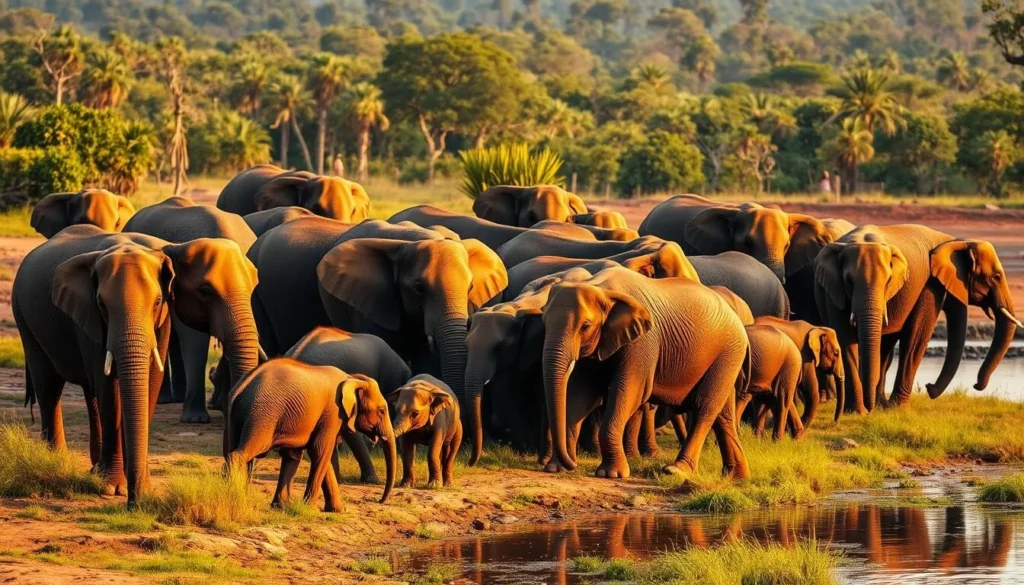 Wild elephants gathering at Minneriya National Park in Sri Lanka