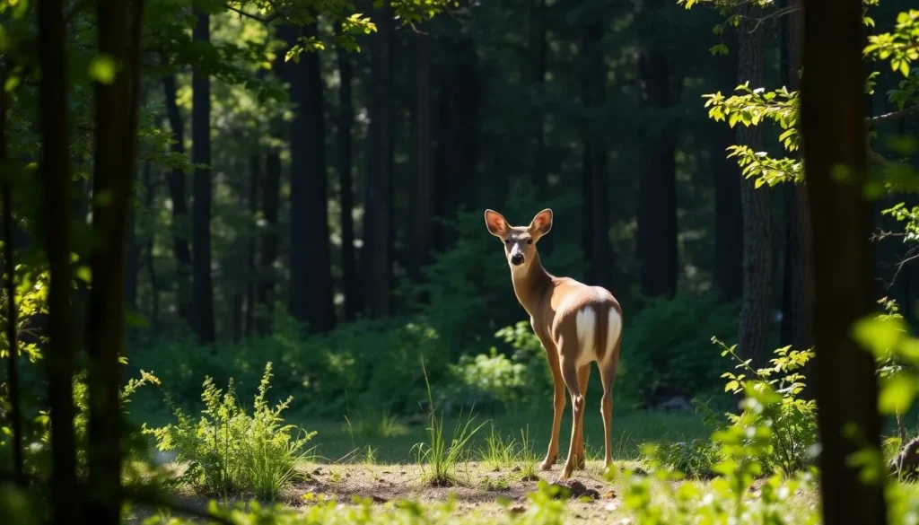 Wildlife viewing in the Chattahoochee-Oconee National Forest showing a deer in a forest clearing
