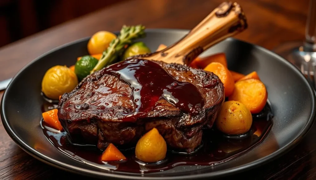 Winter steak presentation with root vegetables
