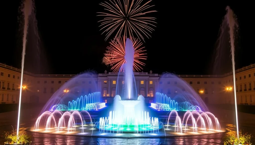 Witness the breathtaking night fountain show at Versailles, with music, lights, and fireworks illuminating the palace.