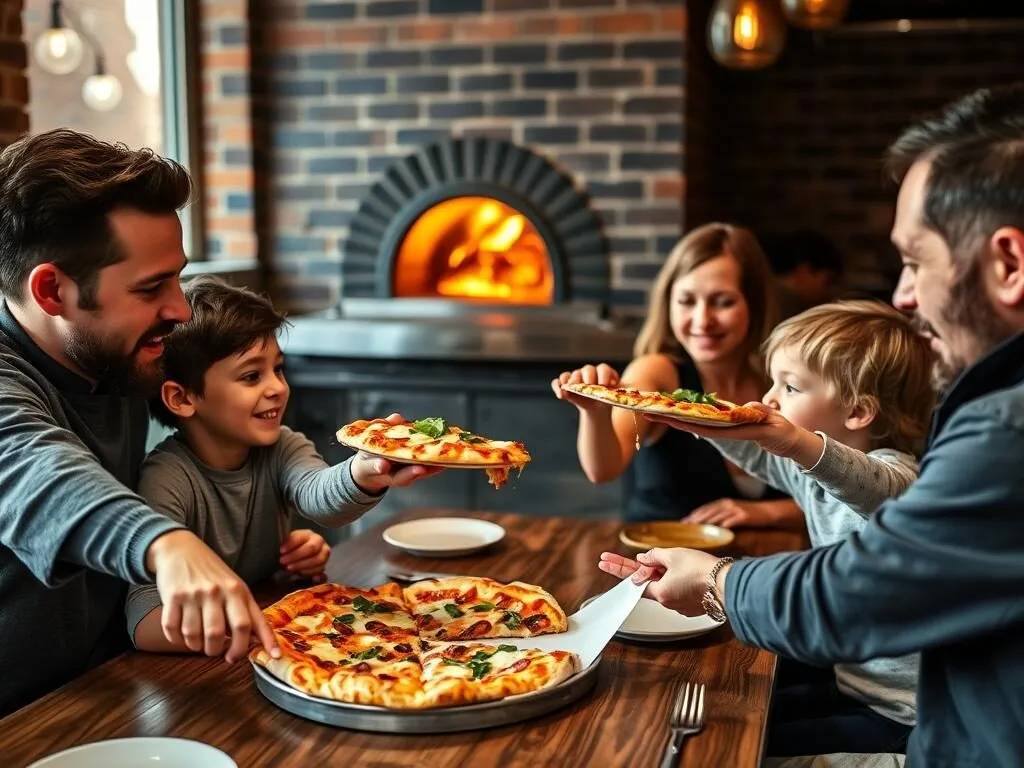 Wood-fired pizza being served to a family at Matchbox in Washington DC