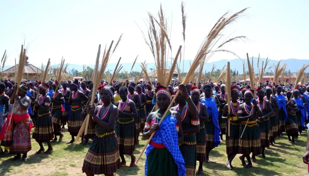 Young women participating in the Reed Dance ceremony in Swaziland - cultural festival among Swaziland best things to do
