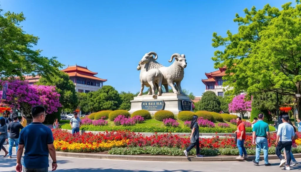 Yuexiu Park with the iconic Five Rams Statue