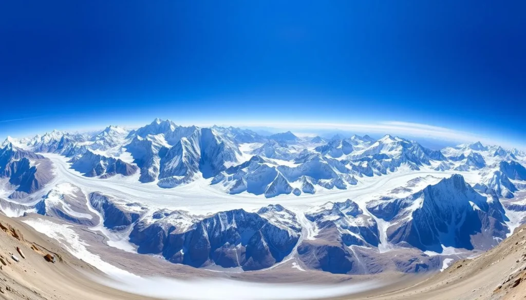 360-degree panoramic view from Concordia showing K2, Broad Peak, and Gasherbrum mountains