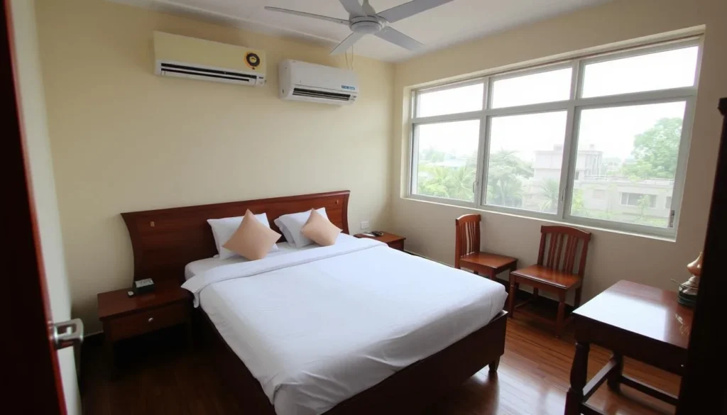 A comfortable hotel room in Dinajpur with traditional Bengali decor elements