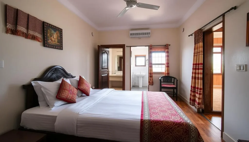 A comfortable hotel room in Feni with traditional Bangladeshi decor