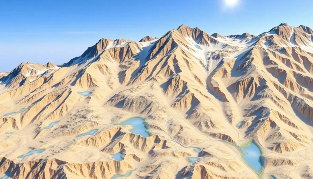 A detailed topographic map of Borgefjell National Park, Norway, showcasing its rugged mountainous terrain, pristine lakes, and winding hiking trails. The map is rendered in a classic cartographic style, with contour lines, elevations, and natural features depicted in muted tones that evoke the park's serene, wilderness atmosphere. The map is presented against a backdrop of a clear, blue sky, with soft lighting illuminating the landscape. The overall composition conveys a sense of exploration and adventure, inviting the viewer to plan their own journey through this stunning Norwegian wilderness.