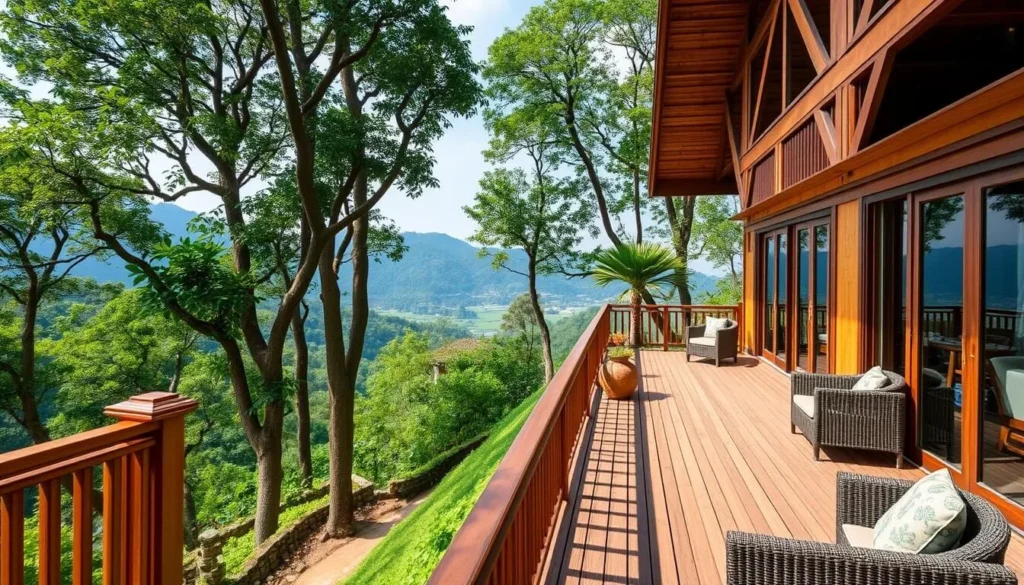 A luxury resort in Bandarban with traditional architecture and panoramic mountain views