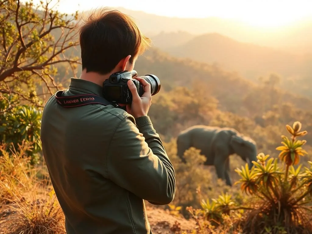 A photographer capturing the natural beauty of Bhawal National Park with camera equipment