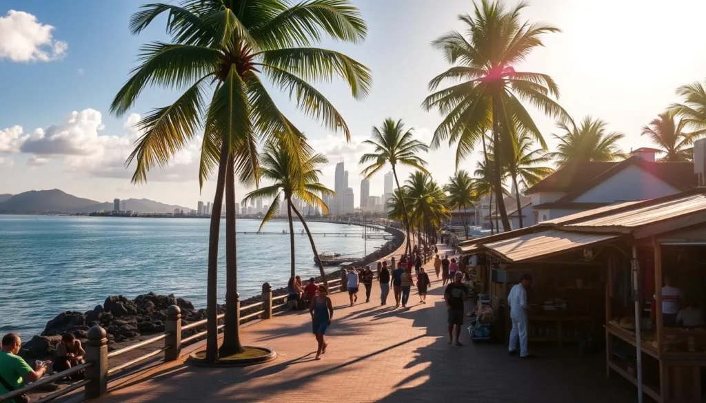 A picturesque coastal city nestled in the northeast of Brazil, Aracaju emerges as a hidden gem, its vibrant spirit and natural beauty beckoning exploration. Capture the serene promenade along the shimmering Sergipe River, framed by swaying palm trees and the captivating skyline. In the foreground, showcase the lively market stalls, bustling with locals and visitors alike, offering a glimpse into the city's rich cultural tapestry. Bathe the scene in warm, golden sunlight, creating a welcoming and inviting atmosphere that transports the viewer to this enchanting coastal destination. Showcase Aracaju's unique blend of modernity and tradition, where the rhythmic crashing of waves against the rocky shore harmonizes with the lively energy of the city.