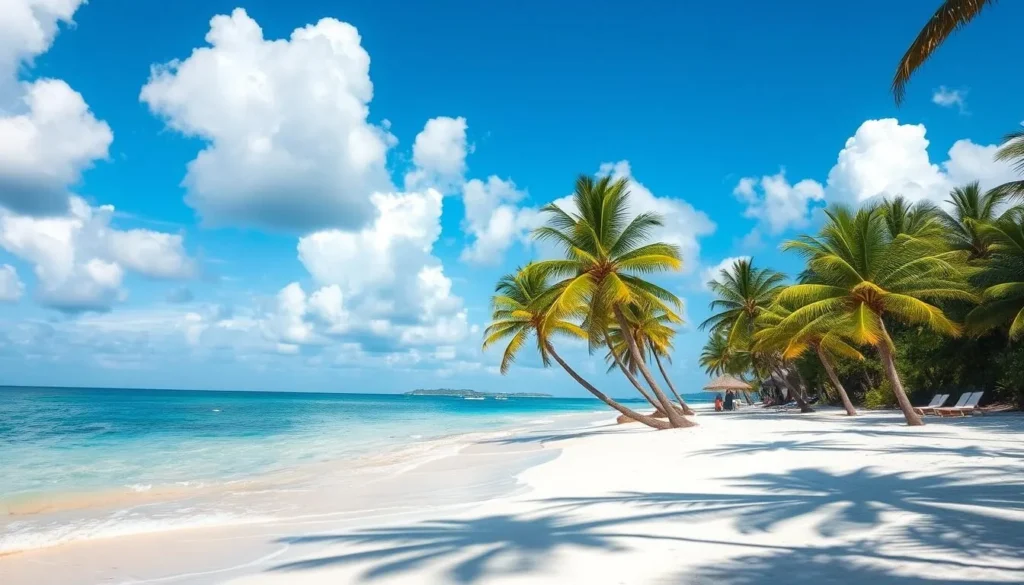 A picturesque coastal town nestled along the Caribbean shores, Cabimas enjoys a warm, tropical climate with bright sunshine and gentle breezes. Capture the tranquil scene of a sun-dappled beach, with soft white sand and lapping turquoise waves. In the distance, lush palm trees sway gently, their fronds casting dappled shadows on the ground. The sky is a brilliant azure, dotted with fluffy white clouds that cast shifting patterns of light and shadow. The overall mood is one of serene relaxation, inviting visitors to bask in the natural beauty of this idyllic Venezuelan destination.