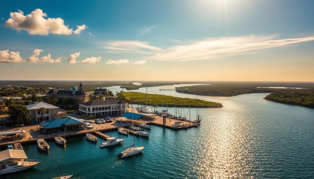 A picturesque coastal town nestled along the shores of the Gulf of Mexico, Tarpon Springs, Florida is a vibrant tapestry of Greek heritage, shimmering waterways, and charming historic architecture. In the foreground, sun-dappled sponge docks bustle with the activity of sponge divers, their boats bobbing gently in the azure waters. The middle ground features the iconic Dodecanese Boulevard, its quaint shops and restaurants inviting exploration. In the background, the majestic Anclote River winds its way through lush, verdant landscapes, creating a serene and tranquil atmosphere. Warm, golden sunlight filters through wispy clouds, casting a soft, ethereal glow over the entire scene. This idyllic setting captures the essence of Tarpon Springs, a picturesque destination where the past and present seamlessly intertwine.