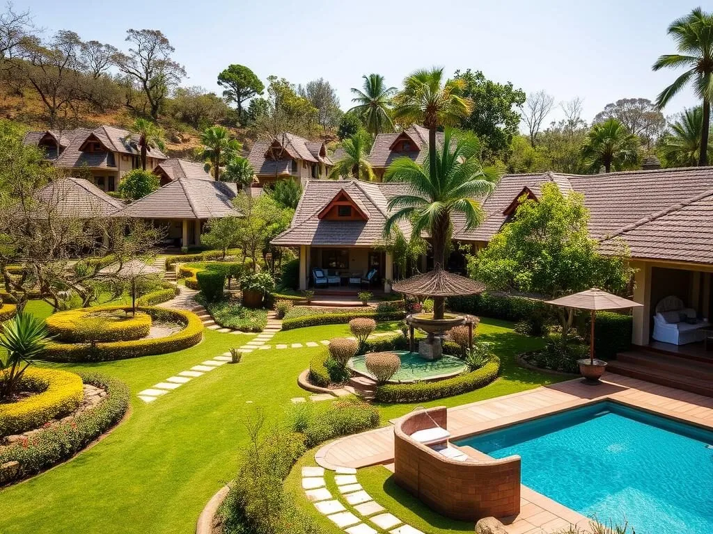 A resort near Bhawal National Park with swimming pool and landscaped gardens